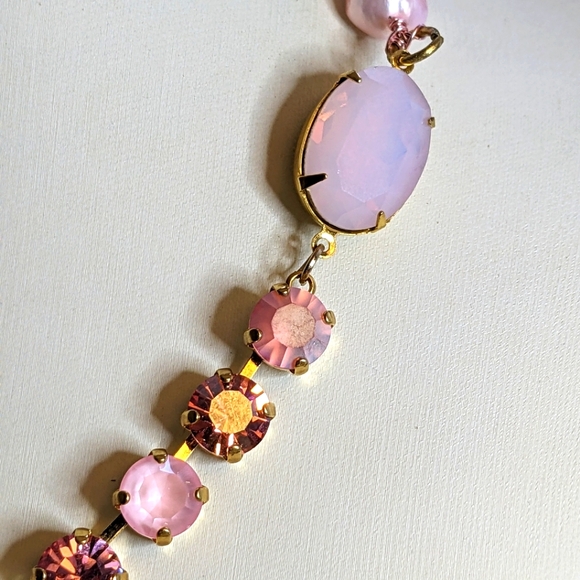 Pink Opal Blush Pearls Necklace in 14K Gold Plated- Stunning - Picture 5 of 8